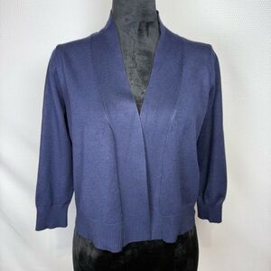 Cielo Navy Cropped Bolero Cardigan Sweater Size Small 3/4 Sleeve Stretch